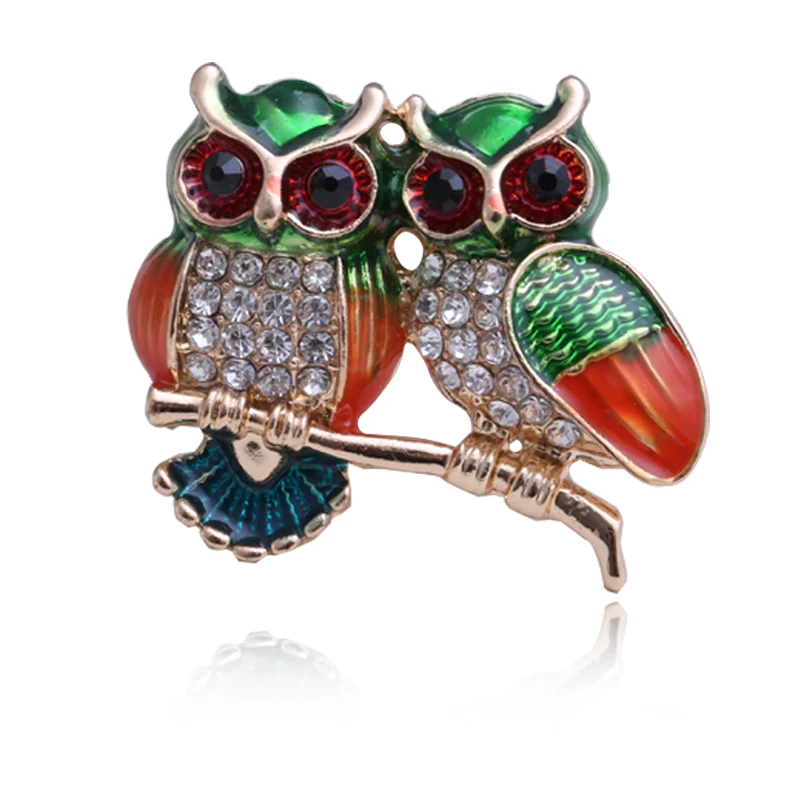 Women Animal Brooches Owl Brooch for Girls Dress Jewelry Crystal Rhinestone Enamel Pins Bird Parrot Buckle Wedding | Украшения и