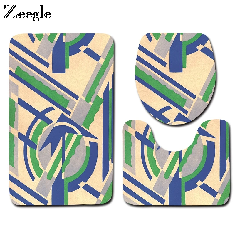 Zeegle Bath Mat Set Flannel Soft Toilet Seat Cover Mat Anti Slip Bathroom Doormat Toilet Pedestal Rug Foot Mat 3pcs Toilet Set