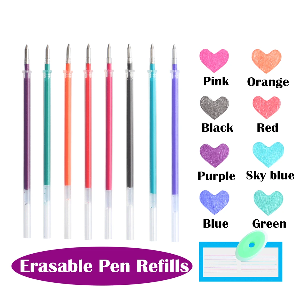 Erasable Gel Pen Or Refill Rod 0.5mm Washable 8Pcs For School Writing Tools gel pens,erasable neutral pens,erasable pen refills,erasable gel pens,erasable pens,gel pen refills