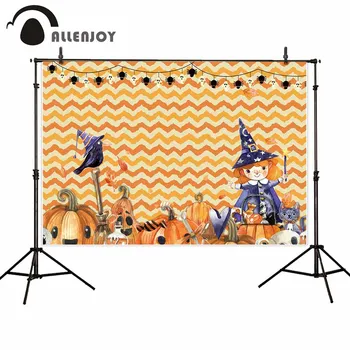 

Allenjoy halloween photo background Cartoon chevron child little wizard spider pumpkin photocall photobooth backdrop photophone