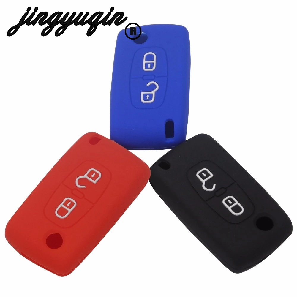 Jingyuqin 2 кнопочный силиконовый чехол для ключей от машины PEUGEOT 206 207 307 308 407 408 Citroen C2 C3