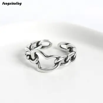 

Fengxiaoling 100% Genuine 925 Sterling Silver Personality Vintage Heart Silver Ring For Women Fine Jewelry Cute Accessories 2020