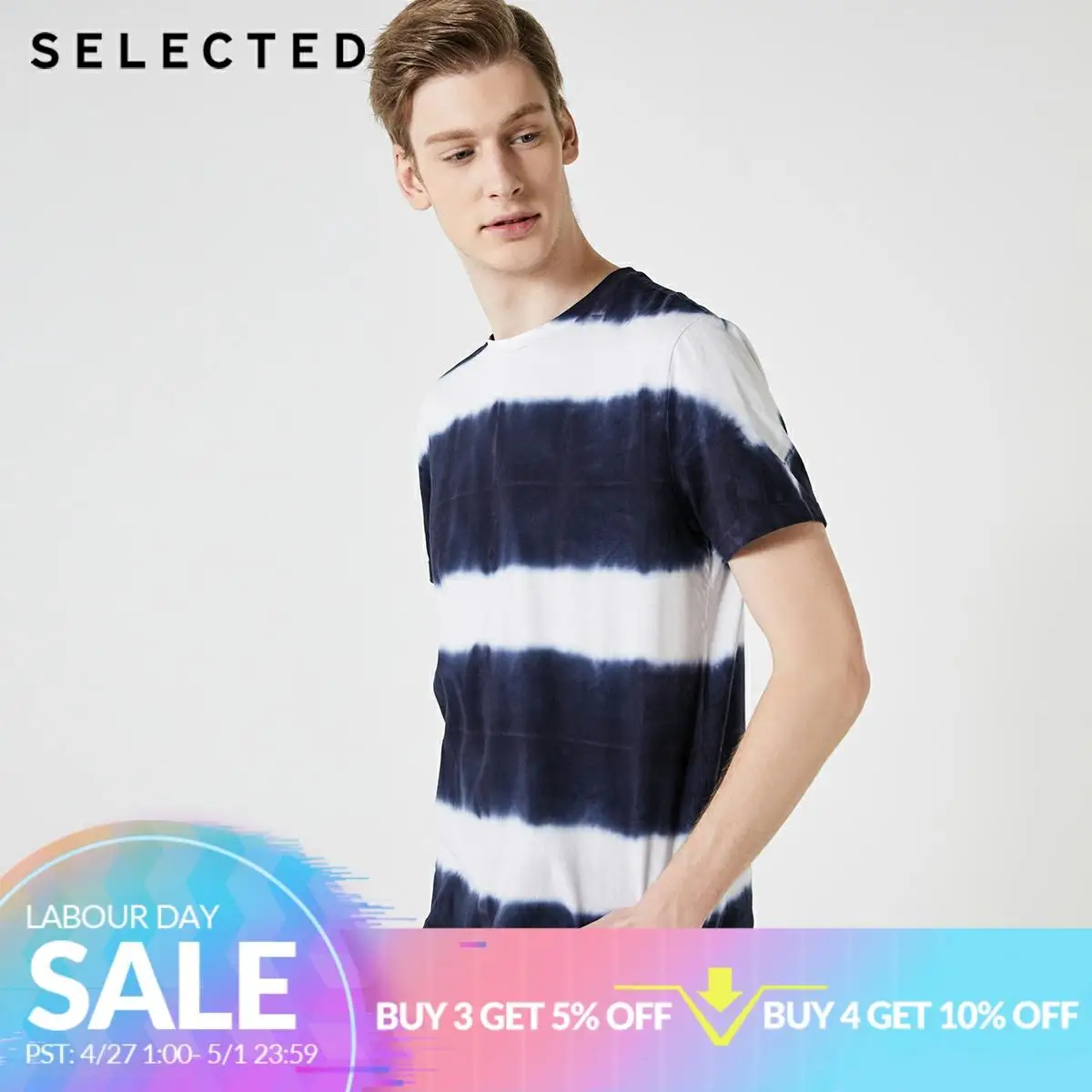

SELECTED 100% Cotton Tie-dyed Short-sleeved T-shirt S|419201633