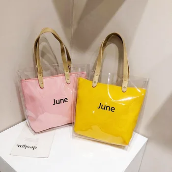 

See-through bag woman 2020 new simple one-shouldered Oblique cross-canvas bag tide stylish hand-held Beach Jelly bag