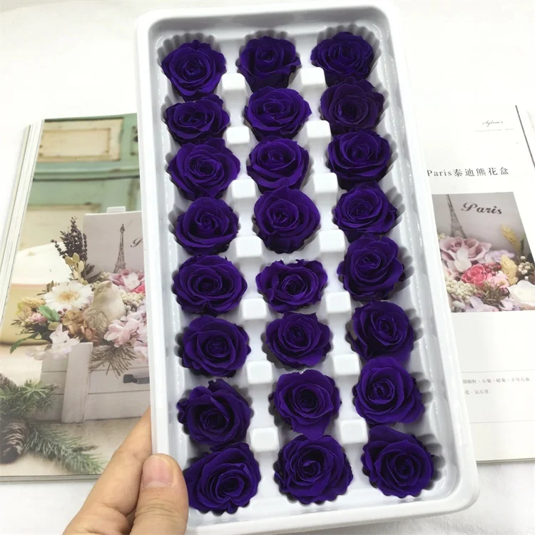 dark purple 24 шт./кор. высокого качества вечные цветы цветок бессмертная роза 2 см диаметр подарок вечная жизнь цветок Материал Подарочная коробка уровень B - Цвет: dark purple