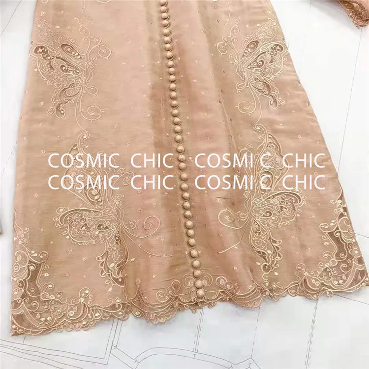 Cosmicchic высококачественное элегантное винтажное платье-миди с вышивкой и длинным рукавом-фонариком