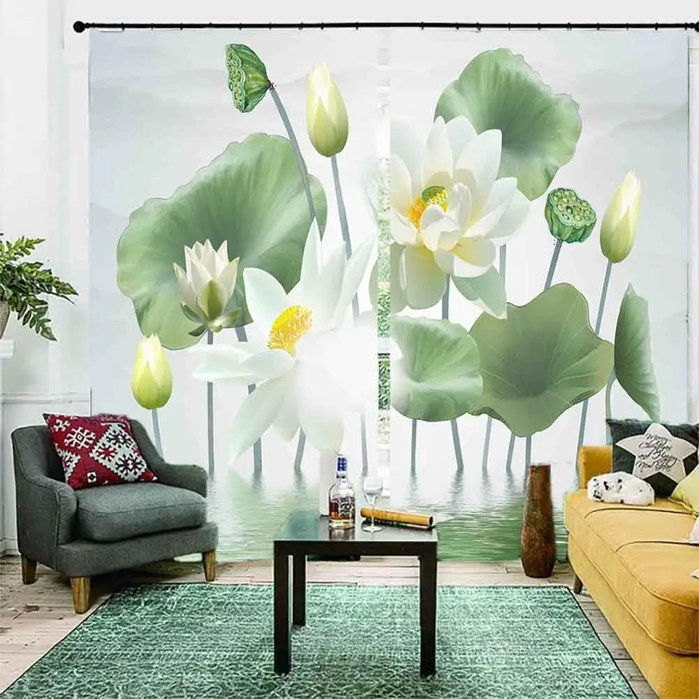 customize modern window curtains Abstract lotus leaf 3D curtain home window high shading vorhang schlafzimmer blackout