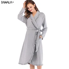 DANALA Хлопковая женская одежда для сна банный халат осенний теплый длинный рукав однотонный Femme кимоно домашняя одежда для женщин спальные халаты