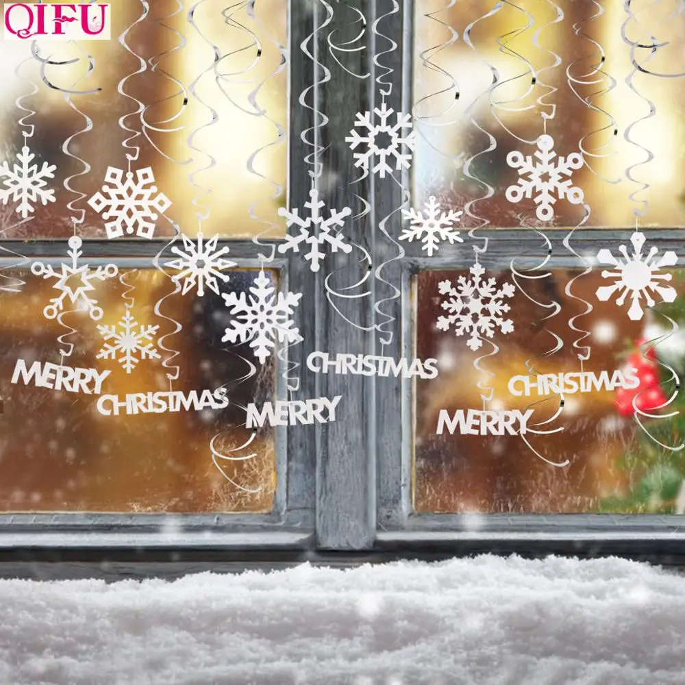 QIFU Рождество ПВХ Висячие снежинки Счастливого Рождества украшения для дома 2019 Рождественские Подвески натальные подарки новый год 2020