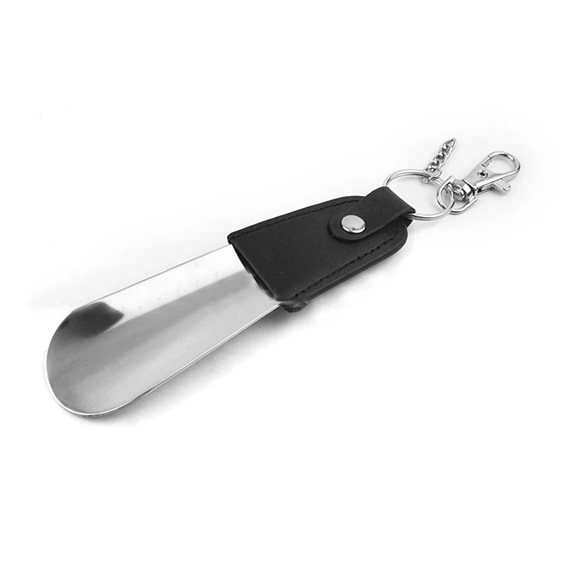 A 12 см легко носить черный Shoehorn металлический Прочный из нержавеющей стали натуральной кожи портативный красивое кольцо для ключей обуви ручные аксессуары - Цвет: A