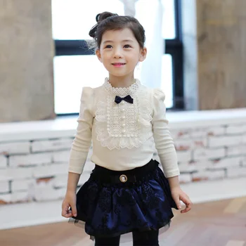 

lememogo Autumn Girls Printing Blouses Clothing Cotton Kids Cute Lace Long Sleeve Blouse for Fashion Girl Ruffle Tops Clothes