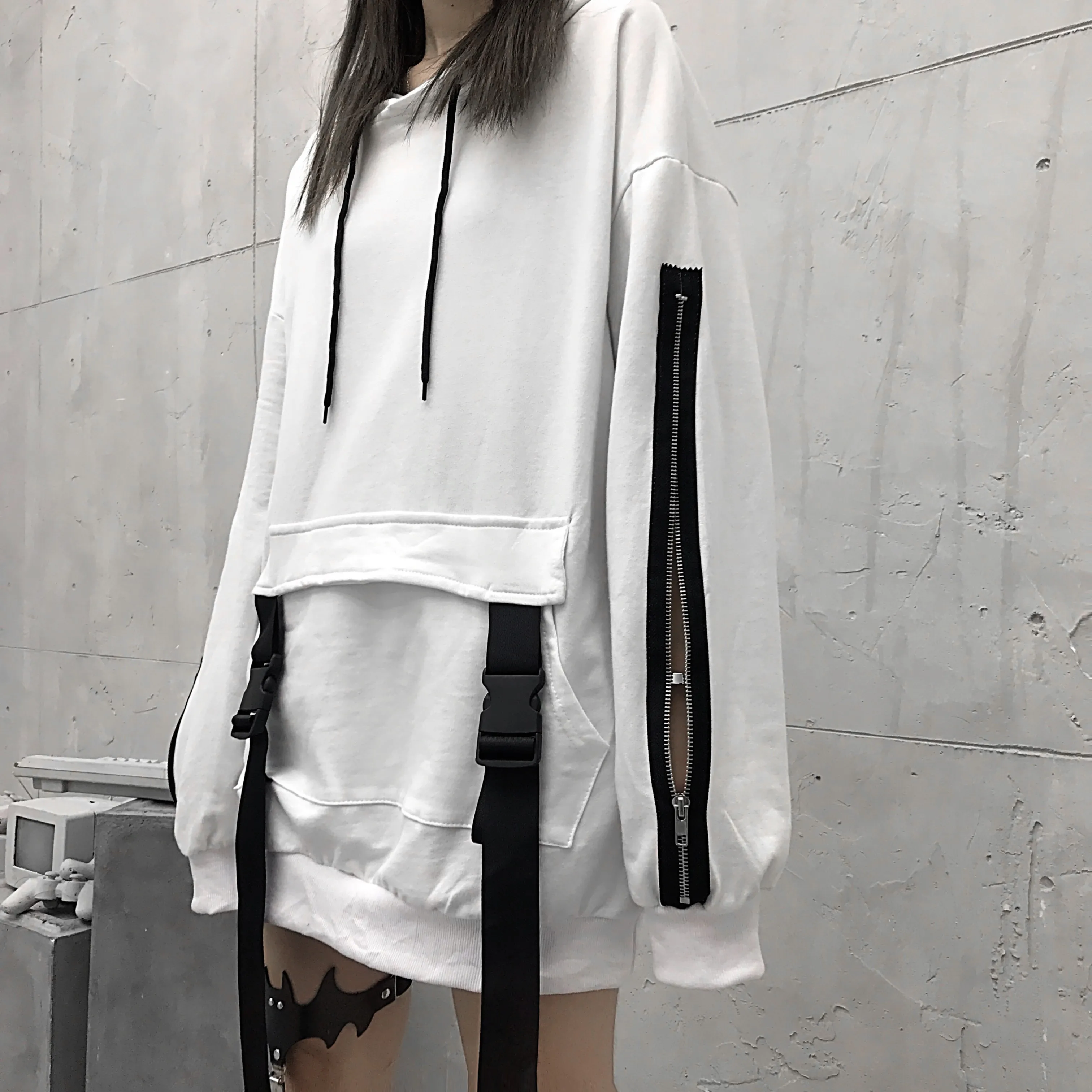 Neploe Harajuku, уличная одежда, пуловер с капюшоном, толстовки на молнии, толстовка с длинным рукавом, осенняя, Корейская, с ленточным карманом, Повседневная Толстовка 56973
