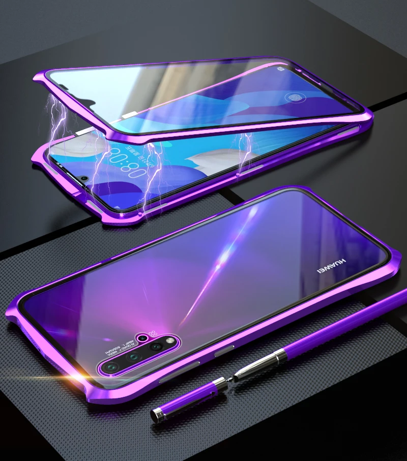 purple Для huawei Nova 5 Pro Магнитный чехол Nova5 360 Передний+ задний двухсторонний чехол из закаленного стекла для huawei Nova 5 металлический чехол - Цвет: purple