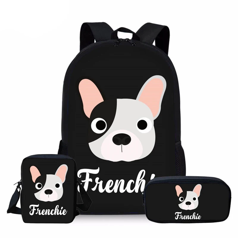 3Pcs/Set Women's Backpack French Bulldog Women's Shoulder Bags Set Children School bags for Teenage Girls mochila