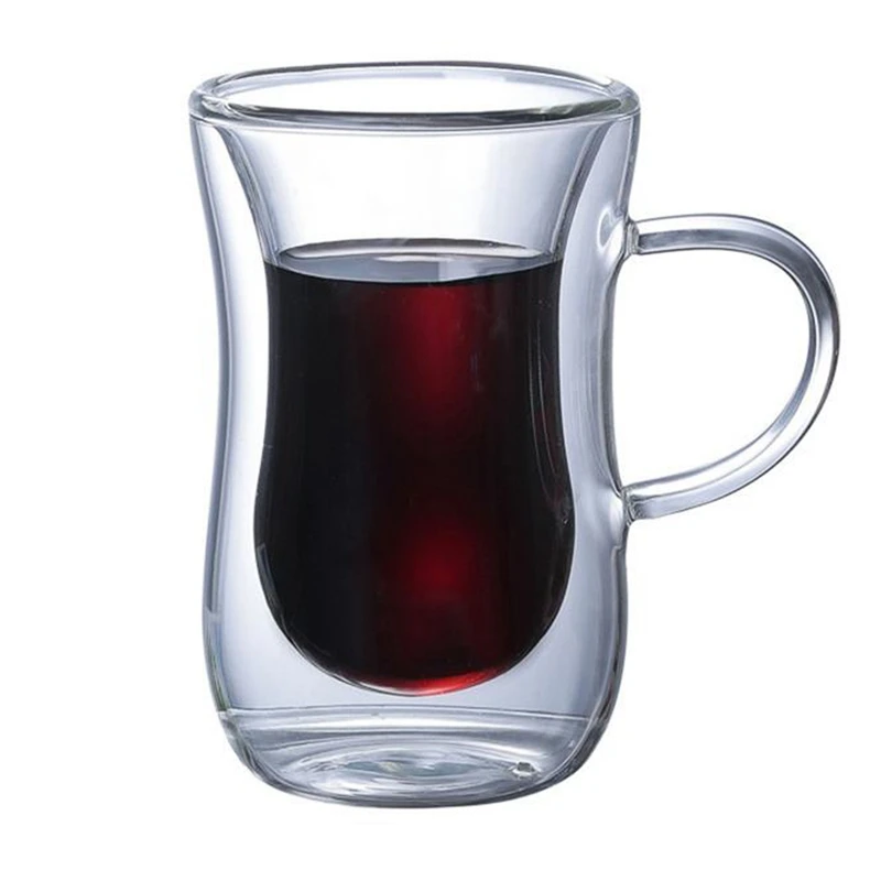 4Pcs Double Wall Insulated Glass Cup Heat-Resistant Glass Handle for Tea coffee Latte Espresso Iced Tea Dishwasher Mugs - Цвет: With handle