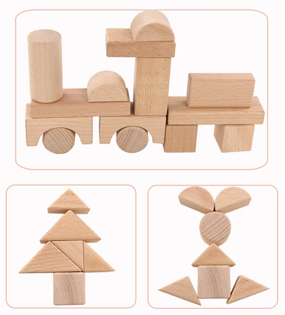 Montessori Wooden Building Block Set Kids Toys 22 PCS Wood Castle Blocks Stacking Game Construction Toys For Boys Girls Gift Hot 2