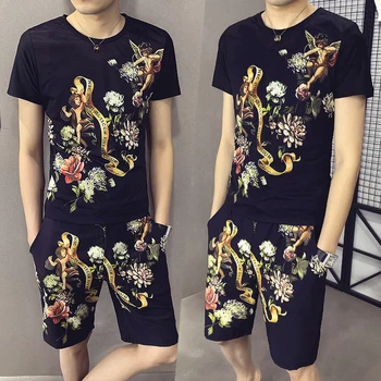

2020 Summer New Tracksuit Men Casual T-shirt + Shorts Two-piece Men T-shirt Set Personality Print Men Clothing Plus Size 5XL-M