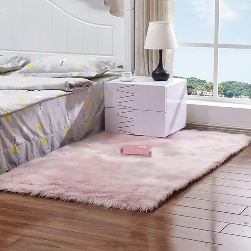 

Artificial Wool Rug Carpet Rectangle Washable Seat Pad Faux Mat Home Decor