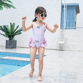 

Korean children's swimwear 2020 new children's lovely baby printed one-piece hot spring suit large Ruffle edge swimwear YZ20021
