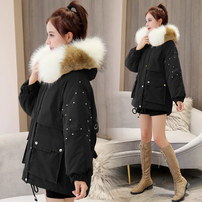 

Dongdaemun Cotton Coat 2019 Winter New Style INS Short Embroidered Large Fur Collar Hooded Loose-Fit Cotton-padded Clothes WOMEN