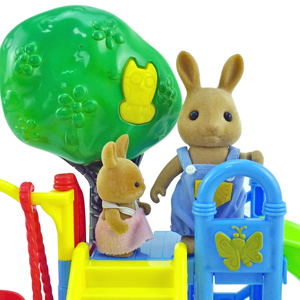 Forest Family Playground 1:12 Brown Bear Rabbit Panda Dollhouse Miniature Scene Slide Seesaw Swing Doll House Girl Toy Gift 3