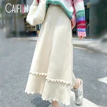 

CAIFISH Autumn Winter Swagger A Line Skirts High Waisted Knitted Maxi Skirt Floral Plested Skirt Korean Style Kawaii QT1282