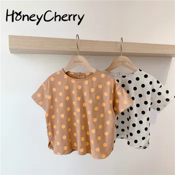 

2020 Children's Summer Girls T-shirt New Girl's Wave Point Short Sleeve T-shirt