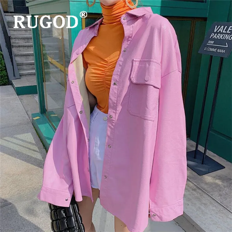 RUGOD, корейские новые поступления, яркие цвета, блузки для женщин, отложной воротник, однобортная Свободная рубашка, модная женская уличная одежда