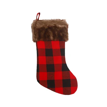 

Christmas Stocking 18'' 3D with Plaid Snowflake Plush Faux Fur Cuff Christmas Decorations and Party Decorations