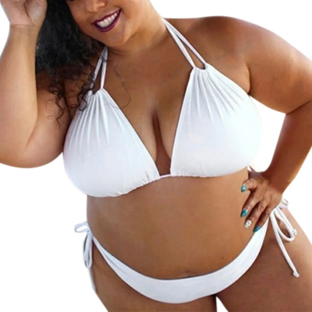 Maillot de bain grande taille pour femmes, ensemble 2 pièces sexy, bikini grande taille, col licou, couverture pour la plage