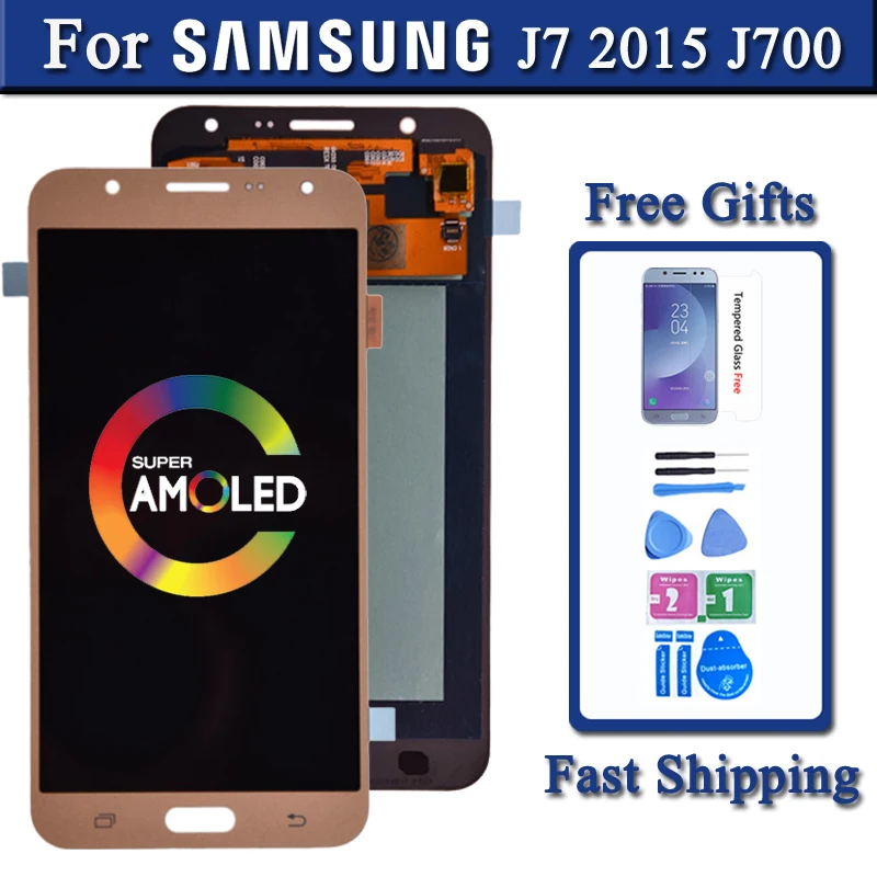 Супер AMOLED для Samsung Galaxy J7 2015 J700 J700F J700H J700M ЖК дисплей сенсорный экран дигитайзер