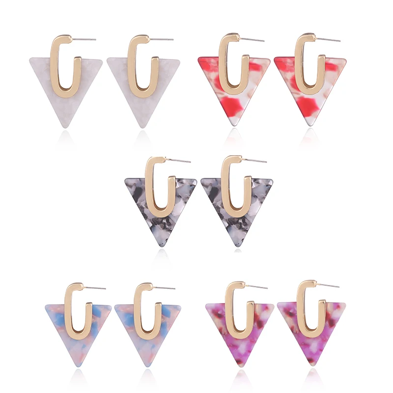 

New European and American triangle U-shaped earrings alloy geometric acetic acid sheet acrylic colorful earrings fashion modern