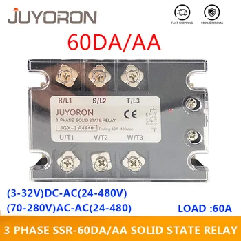 

3 Phase AC Solid State Relay SSR 60 DA/AA 3-32VDC/70-280VAC Three Phase Module Switch Output 24-480VAC for Automation System