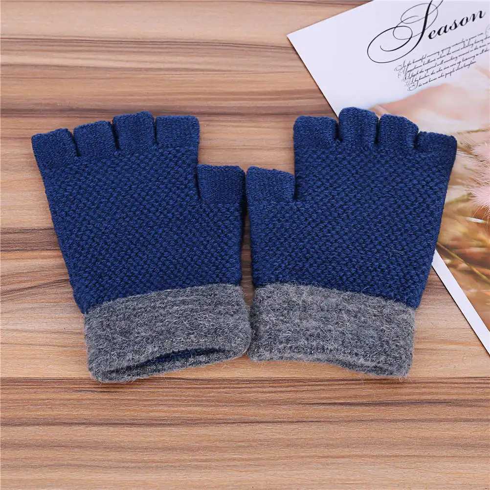 Новые модные зимние мужские перчатки, толстые шерстяные вязаные варежки для мальчиков, теплые Однотонные эластичные зимние перчатки для мужчин guantes