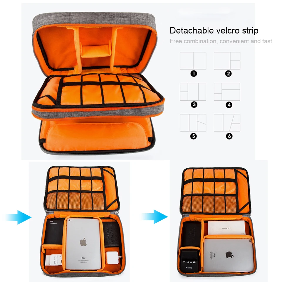 Portátil do Organizador para Ipad Bolsa de Armazenamento de Acessórios Eletrônicos de Dupla Caixa Discos Rígidos Cabos Camada - Image 5
