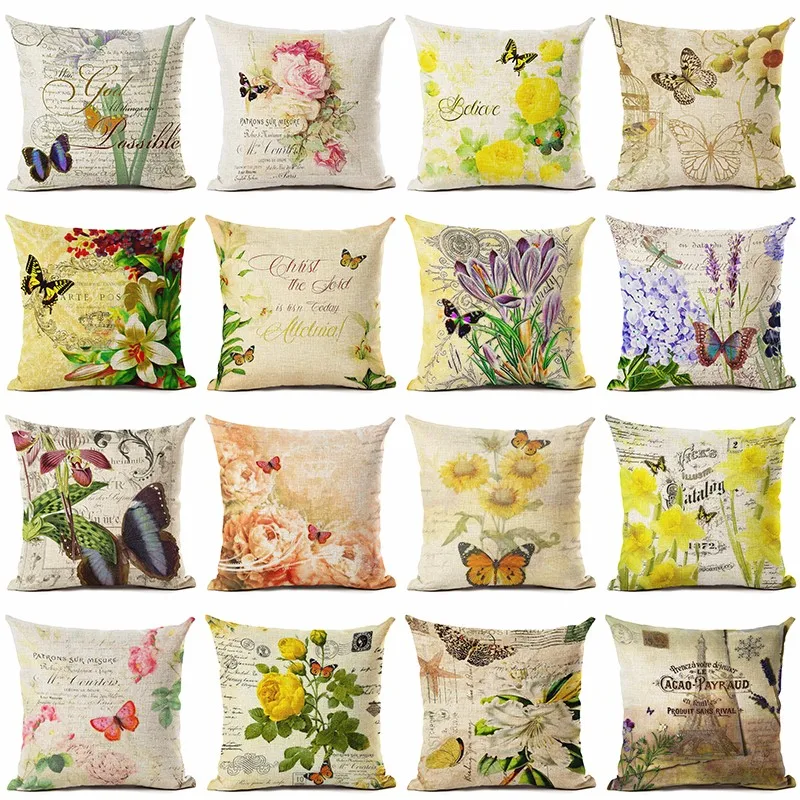 

New Arrive Retro Flowers And Butterflies Cushion Cover Decorative Sofa Throw Pillow Car Chair Home Decor Pillow Case
