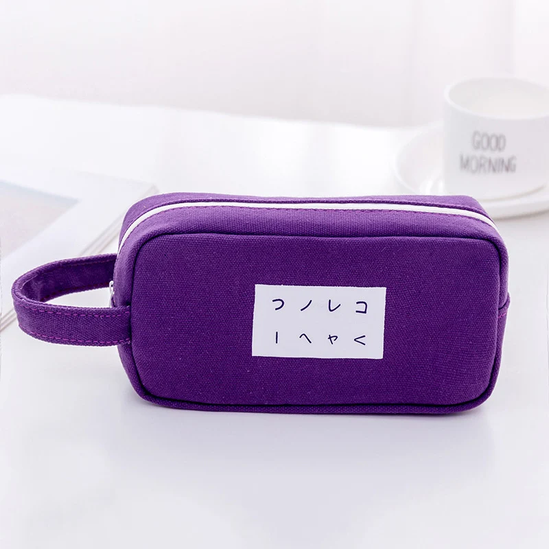 

Student Simple Text Large Capacity Pencil Case Zipper Canvas Makeup Stationery AS99