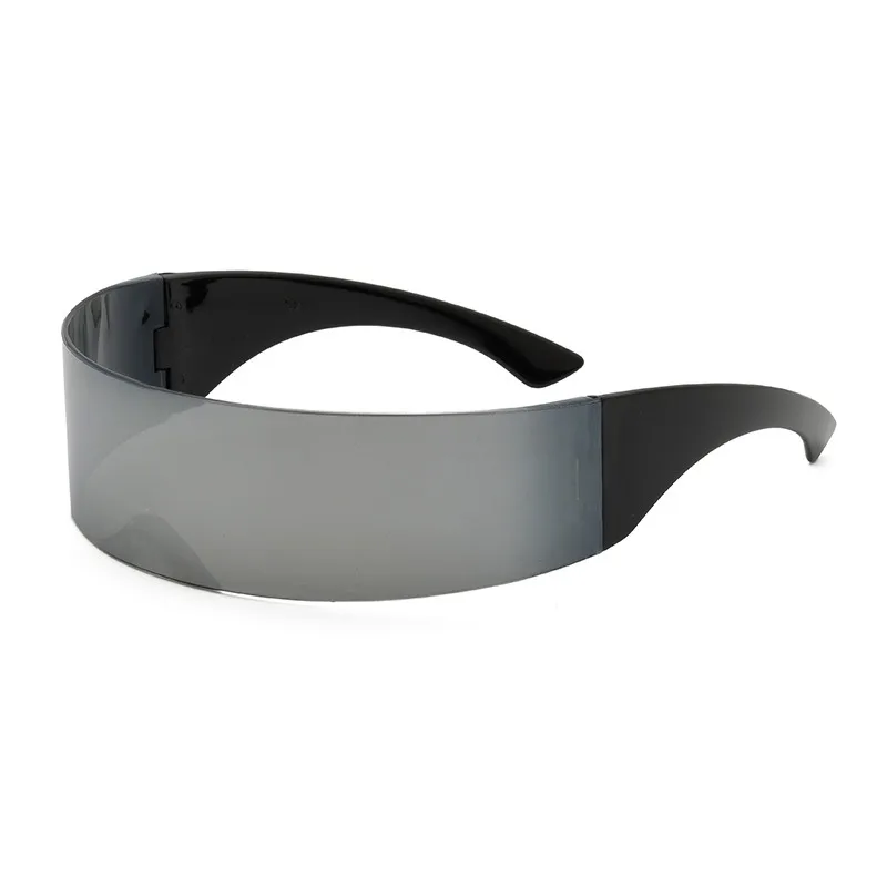 Футуристические моноблоки Циклоп солнцезащитные очки вечерние обернутые вокруг зеркальные очки Косплей Костюм анти-УФ солнцезащитные очки Гавайские - Цвет: white