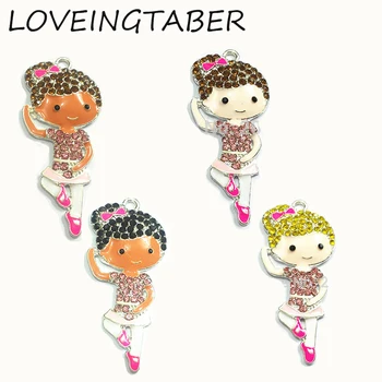 

( Choose Color First ) Newest ! 50mm*23mm 10pcs/lot Ballet Girl With Hair Rhinestone Pendants
