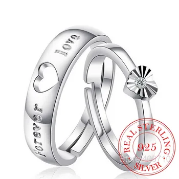 

925 Sterling Silver Crystal Love Heart Rings for Women Men Couple's Engagement Ring Set Accessories Valentines Gift
