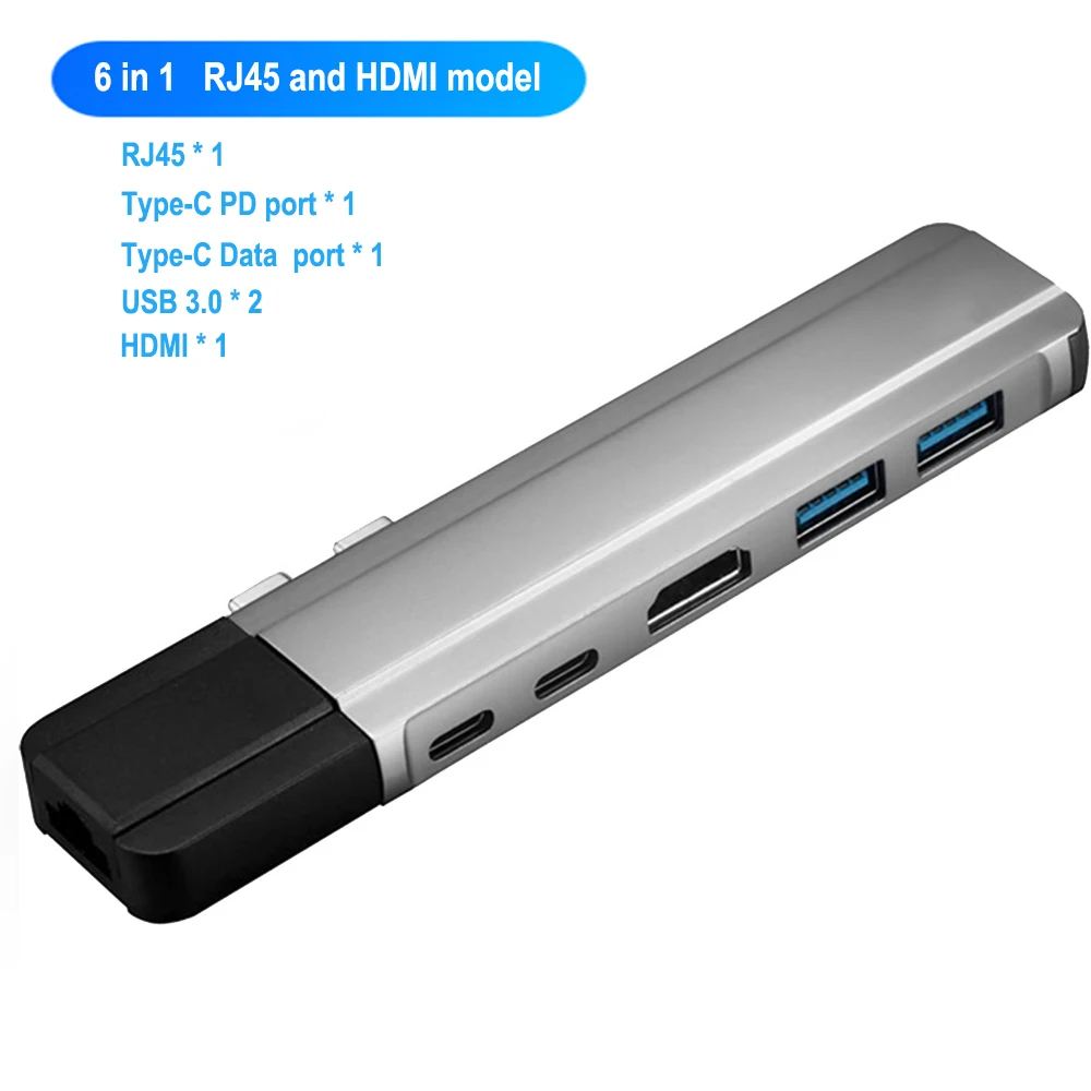 6 in 1 Silver 1 USB C концентратор type C Thunderbolt 3 адаптер USB-C док-ключ с HDMI 4K PD USB 3,0 SD TF кард-ридер для MacBook Pro Air 13 15 - Цвет: 6 in 1 Silver 1