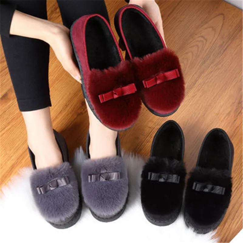 Модные зимние женские меховые тапочки винно-красного цвета; домашние теплые тапочки для отдыха; цвет черный, серый; женская зимняя обувь из хлопка