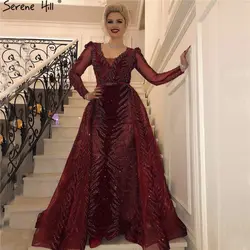 Бархатные вечерние платья красного цвета с длинными рукавами, роскошный дизайн, Бисероплетение вечерних платьев 2019 беззаботного холма