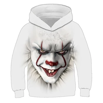 

2020 new horror movie clown child character 3D printed fashion hoodie boy girl 3D clown hooded street casual jacket