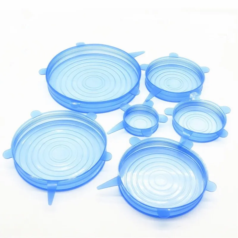 6 Pcs Silicone Stretch Lids Reusable Airtight Food Wrap Covers Keeping Fresh Seal Bowl Stretchy Wrap Cover Kitchen Cookware