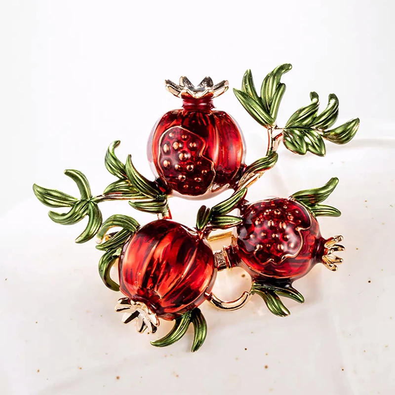 Wuli&baby Red Enamel Pomegranate Brooches For Women Alloy Fruits Casual Weddings Brooch Pins Gifts