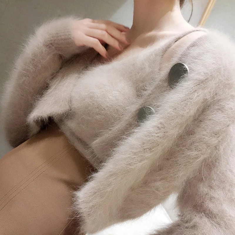 

Hong Kong Flavor Retro CHIC Sweater Cropped Jacket + Camisole Two Pieces Knitting Suit Women's