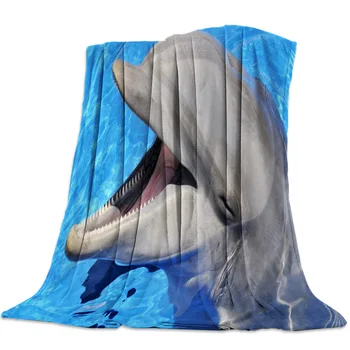 

Blue Sea Animal Dolphin Head Spring and Autumn Soft Flannel Blanket Office Siesta Blanket Sofa Bed Blanket