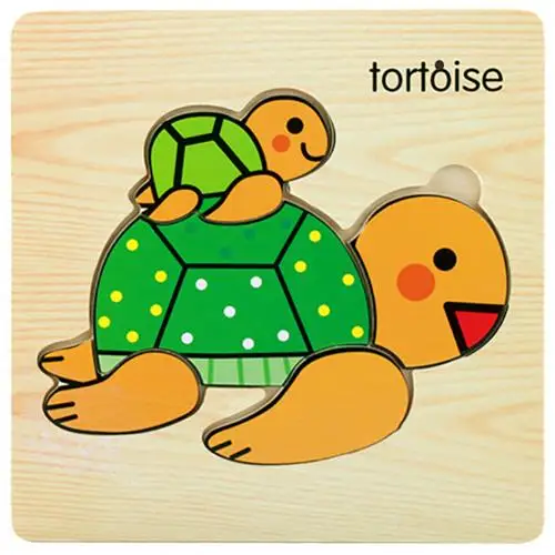 Tortoise Детские деревянные 3D головоломки доска игрушка тигр рыба морские животные Пазлы доска Обучающие Игрушки для раннего развития для детей - Цвет: Tortoise