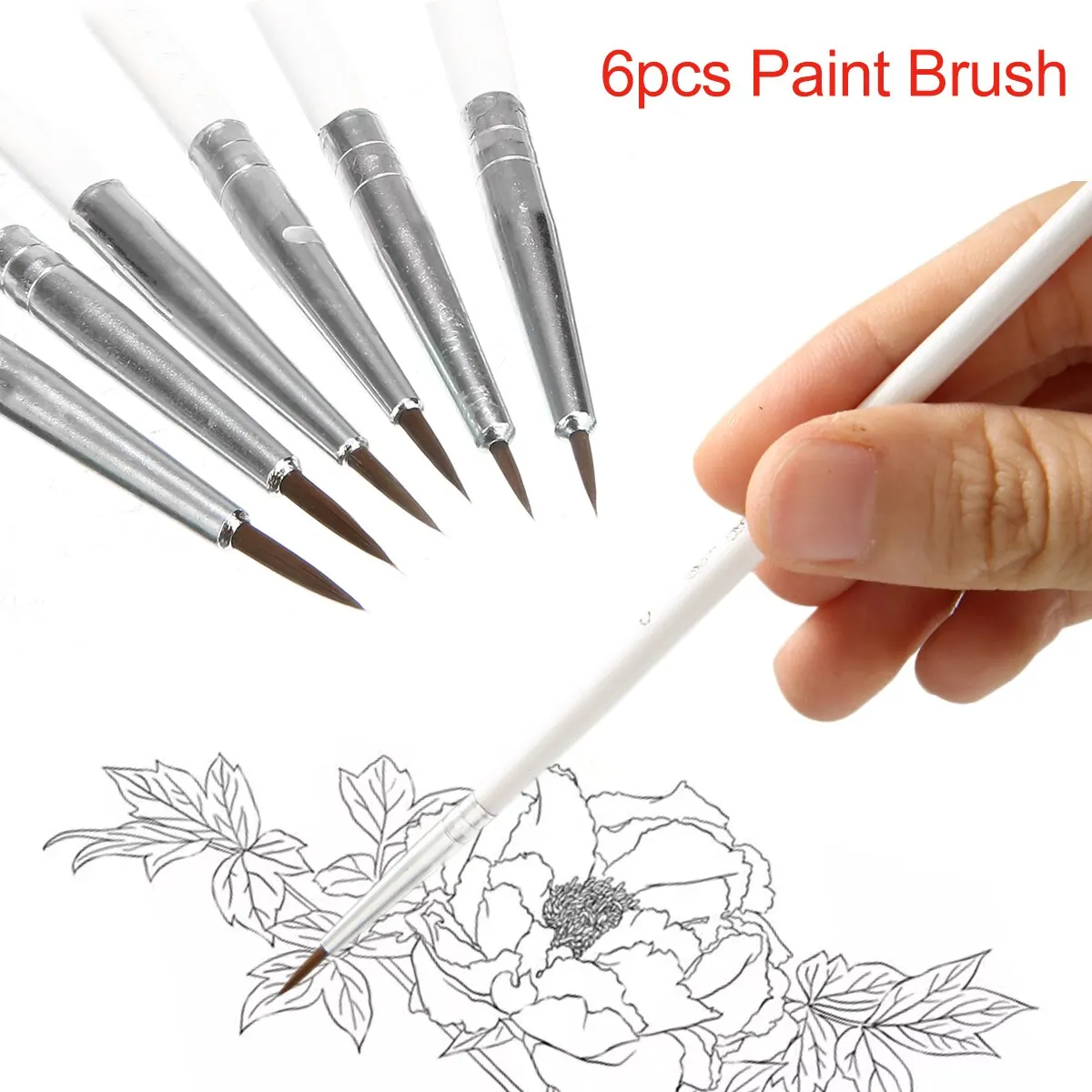 6 Piece Miniature Art Fine Detail Paint Brush Set for Detailing & Art Hand Drawn Painting Brush Pen Nylon Hair Wood Handle